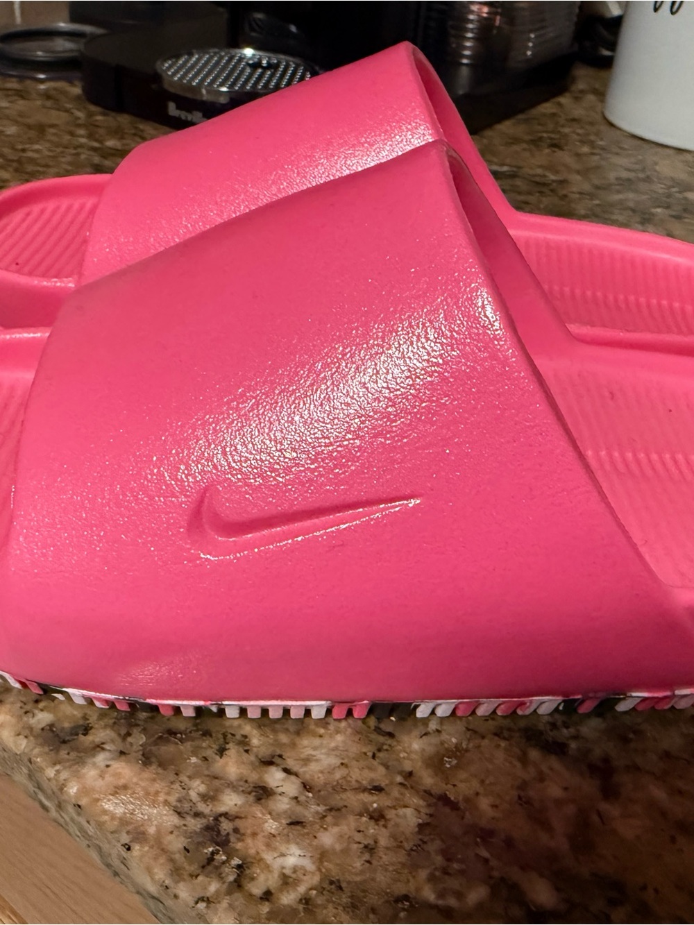 Nike Hot Pink Sparkly Slide Sandals with Embossed Swoosh